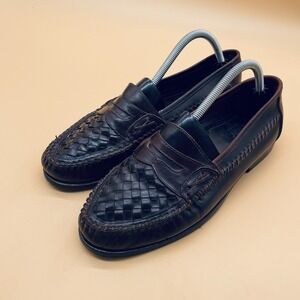 Bass Brown Leather Woven Penny Loafers Slip On Women's Flat Size 9M